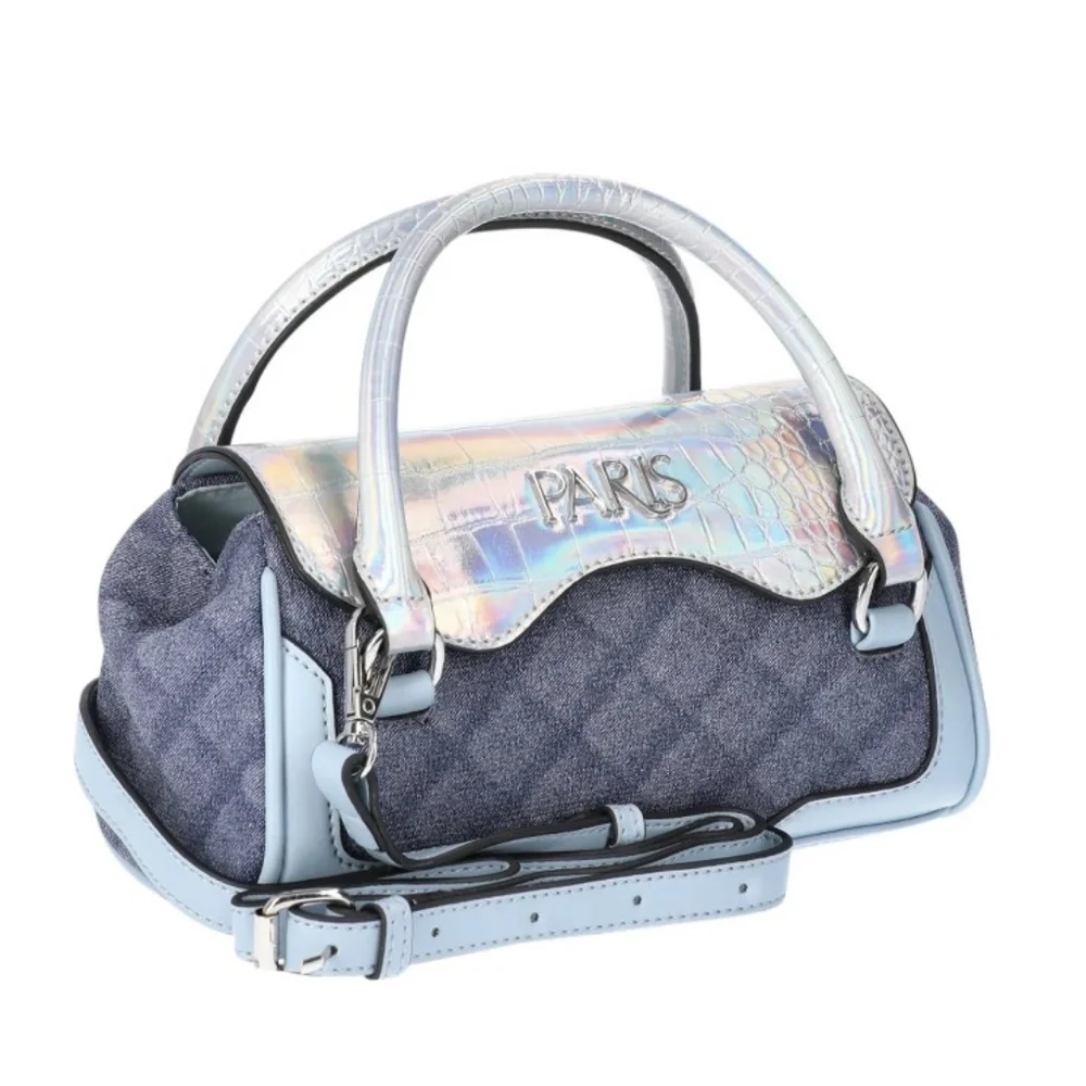 Paris Hilton Mason Mini Tote Crossbody Denim Holographic Iridescent NWT Easter